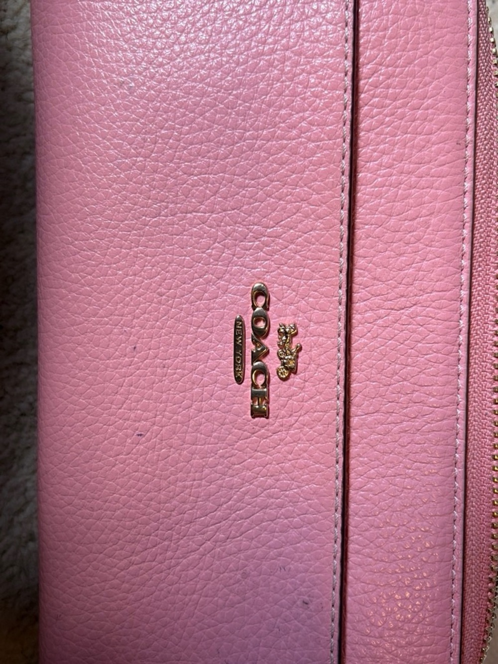 Coach Pink Pebbled Leather Zip Wallet with Gold Hardware